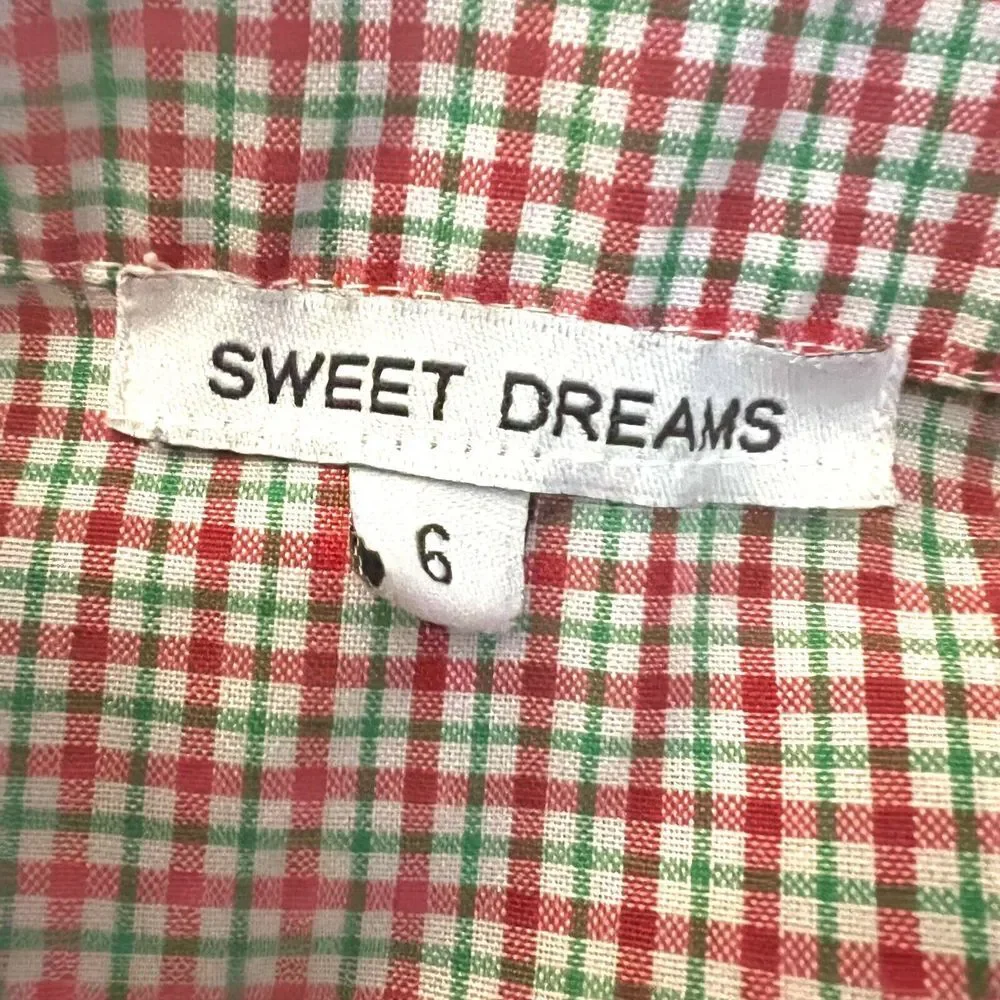Sweet Dreams Red and White Plaid Kids Pajama Top with Santa Patch